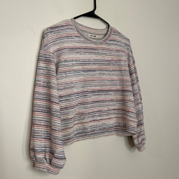 Madewell Rainbow Stripe Long Bubble Sleeve Cropped Top Size S - Picture 6 of 13